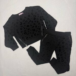 Black Leopard Print Sweatshirt and Joggers Set